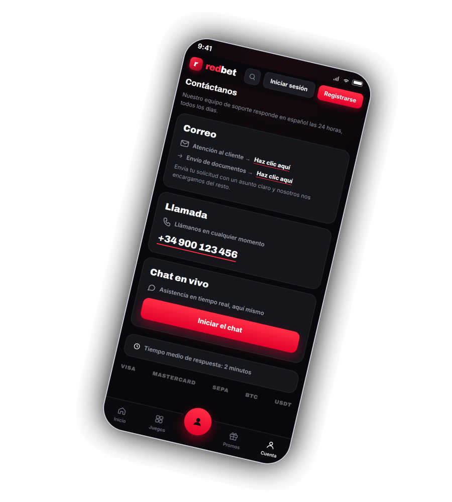 Soporte de 1RedBet en el movil